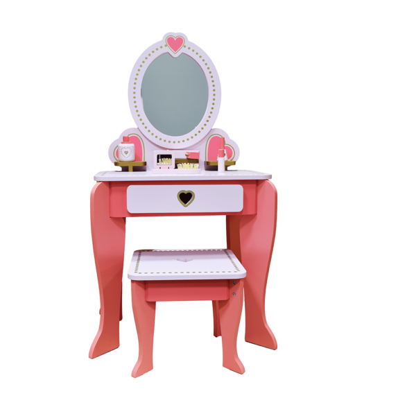 Girls Wooden Dressing Table with Mirror and Stool Rich Gadgets Dresser Furniture Toys - 图片 3
