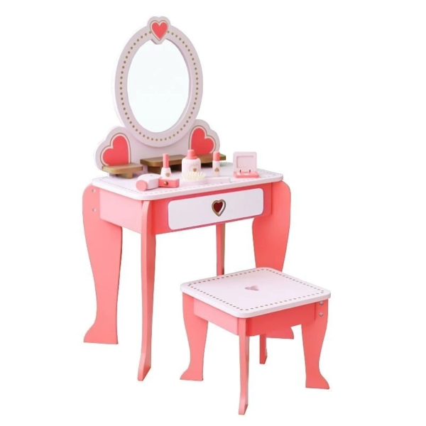 Girls Wooden Dressing Table with Mirror and Stool Rich Gadgets Dresser Furniture Toys