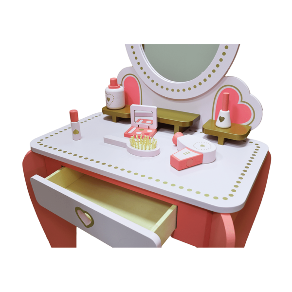 Girls Wooden Dressing Table with Mirror and Stool Rich Gadgets Dresser Furniture Toys - 图片 5