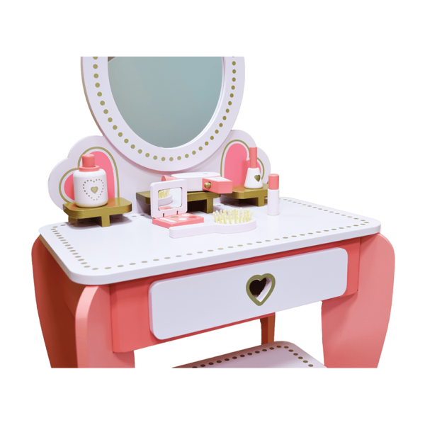 Girls Wooden Dressing Table with Mirror and Stool Rich Gadgets Dresser Furniture Toys - 图片 4