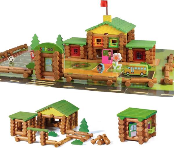 270pcs Real Wood Logs Set Ages 3+, Classic Building Log Gift Set for Boys/Girls - 图片 2