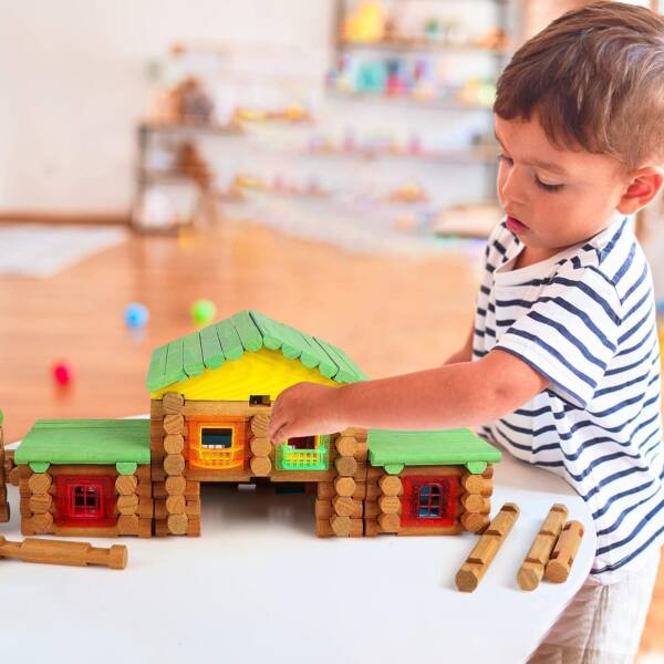 270pcs Real Wood Logs Set Ages 3+, Classic Building Log Gift Set for Boys/Girls - 图片 5