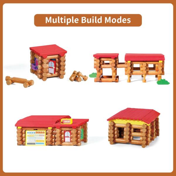 130pcs Real Wood Classic Building Log Gift Set Top Blocks Game Kit - 图片 4