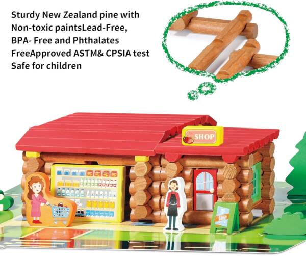 130pcs Real Wood Classic Building Log Gift Set Top Blocks Game Kit - 图片 3