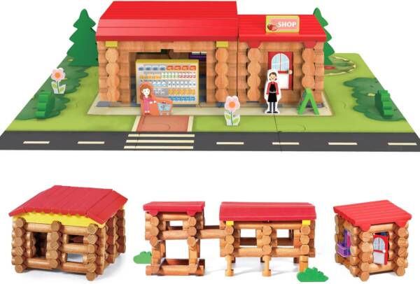 130pcs Real Wood Classic Building Log Gift Set Top Blocks Game Kit - 图片 2