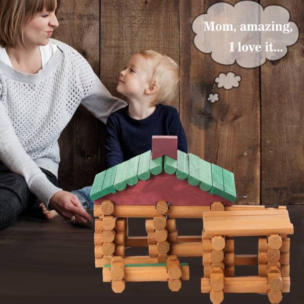 90pcs Classic Wood Cabin Logs Set, Farm House Construction Educational Toys - 图片 3