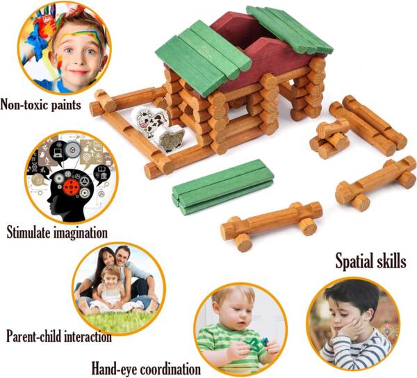 170 Pieces Wood Logs Set Creative Construction Engineering Educational Gifts - 图片 3