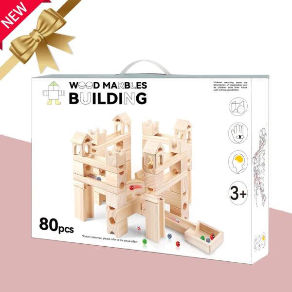 Wooden Marble Run for Kids 80 Pieces Building Blocks Toys - 图片 2