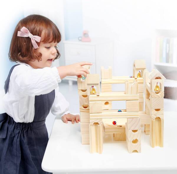 Wooden Marble Run for Kids 80 Pieces Building Blocks Toys - 图片 3