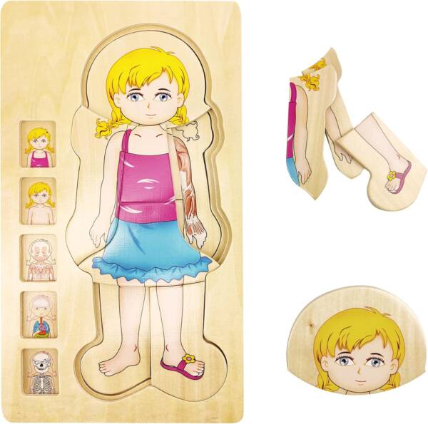 Girls&Boys Pattern 5 Layers Wooden Body Structure Jigsaw Puzzles - 图片 4