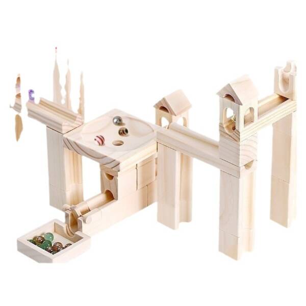 60PCS Wooden Marbles Running Blocks Toys Early Learning Building Games - 图片 3