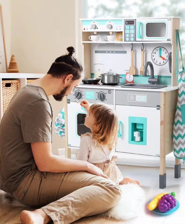 Wooden Play Kitchen for Kids, Toddler Kitchen Playset with Sounds & Lights - 图片 2