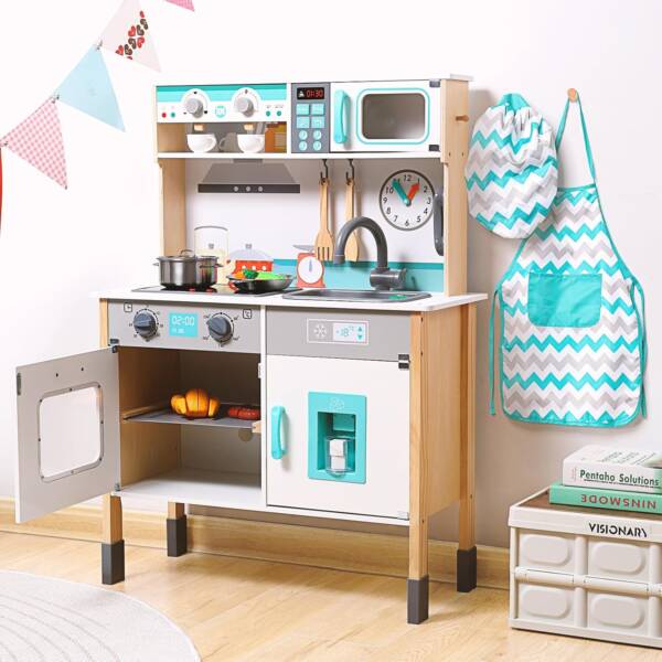 Wooden Play Kitchen for Kids, Toddler Kitchen Playset with Sounds & Lights - 图片 3